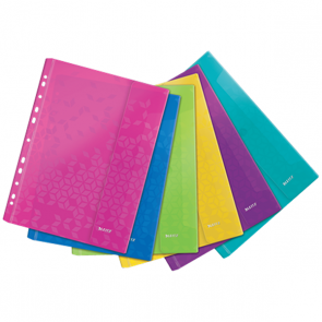 Műanyag irattartó tasak patentos Leitz WOW, europerforáció, A4, vegyes színek, 6 db