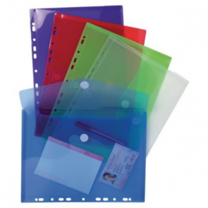 Műanyag irattartó tasak patentos, europerforációval, A4, vegyes színek, 5 db